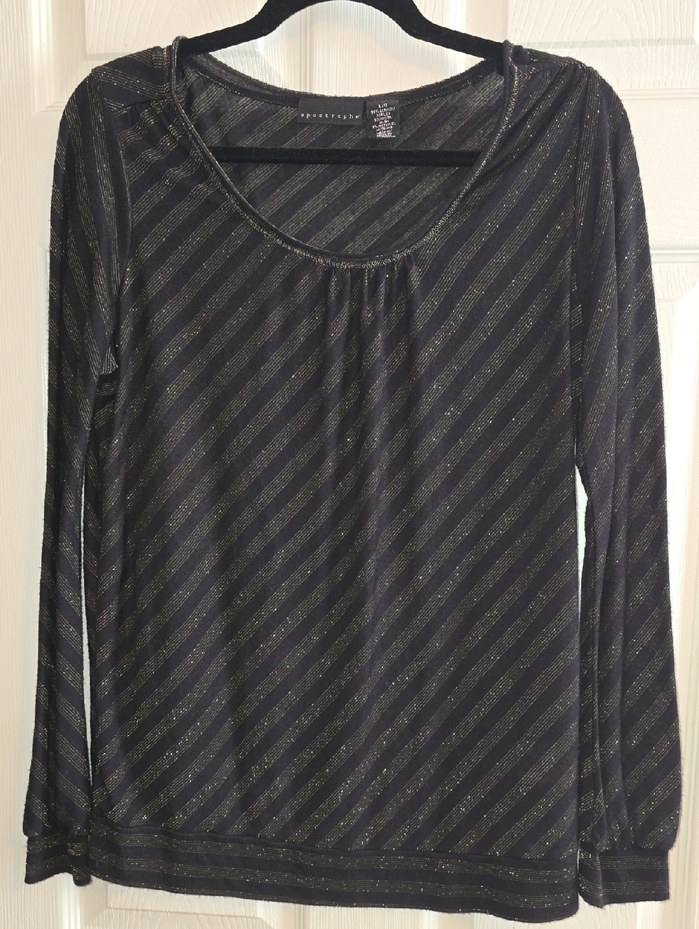 Apostrophe Black Long-Sleeve‎ Top with Gold Metallic Stripes